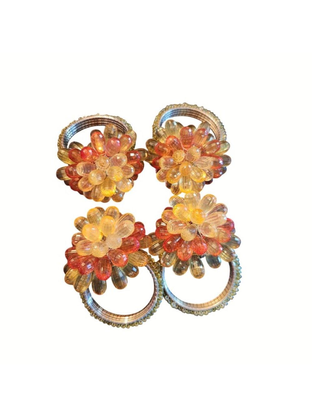 Vintage Floral Beaded Napkin Rings Set Of 4 - Multicolor Glass Beads & Metal